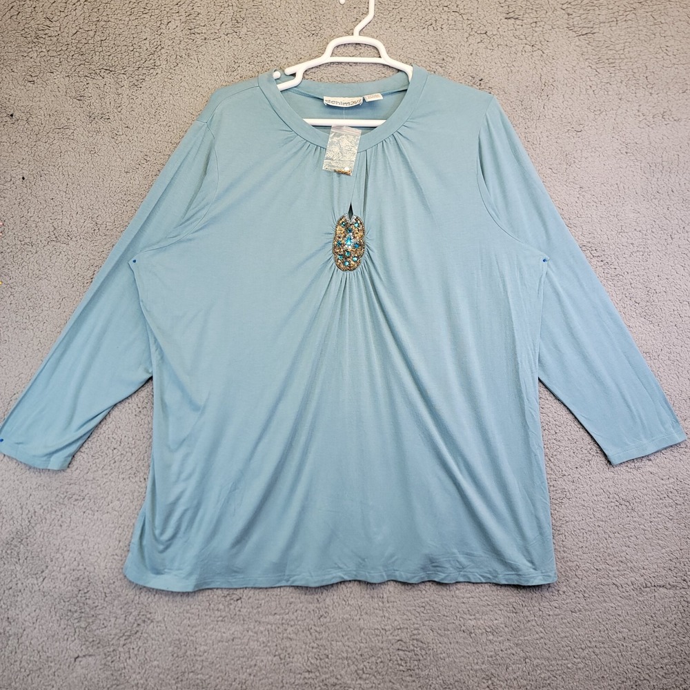 Denim 24/7 Shirt Plus Size 2X Blue Long Sleeve Relaxed Fit Heated Sequin Stretch